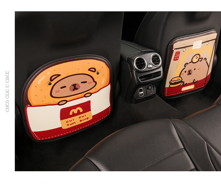 Three-Color Kapibara Anti-Kick Pad for Women, Cute Cartoon Seat Back Anti-Kick Pad, Car Seat Back Anti-Fouling Pad