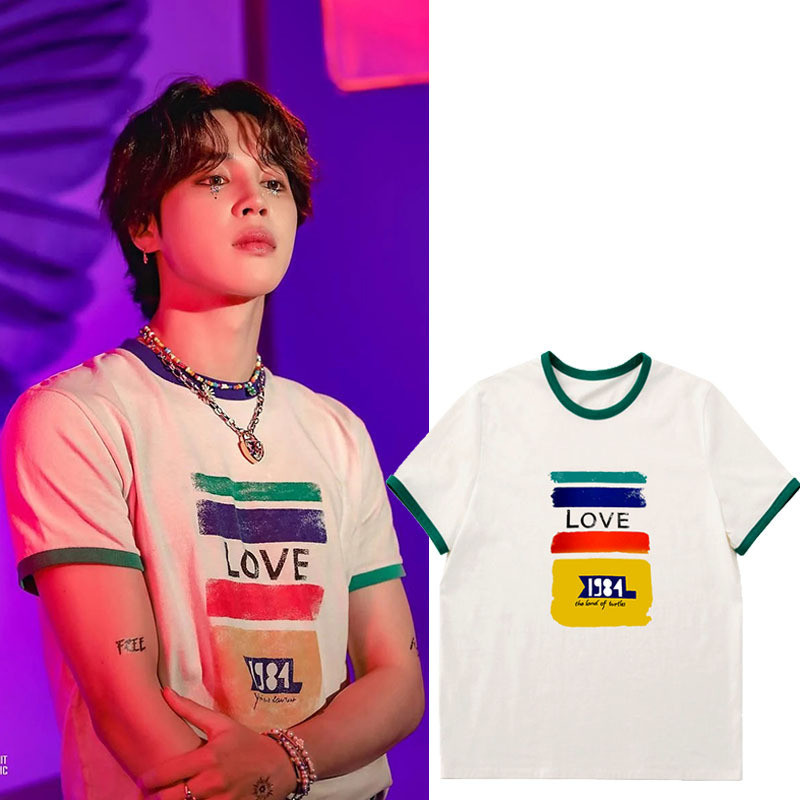 Bullet-proof Youth League JiMin Pu Zhiyi same style cotton loose men's and women's simple bottoming shirt summer printed short-sleeved T-shirt