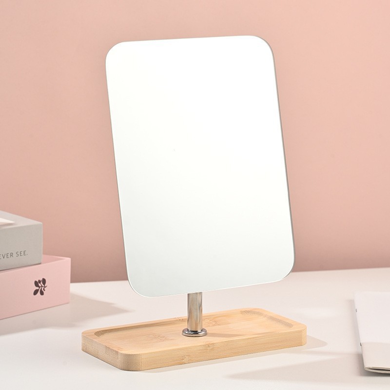 Red de bambú rojo madera de escritorio dormitorio de escritorio de mujeres portátil gran espejo de estudiantes plegable espejo de vestuario doméstico