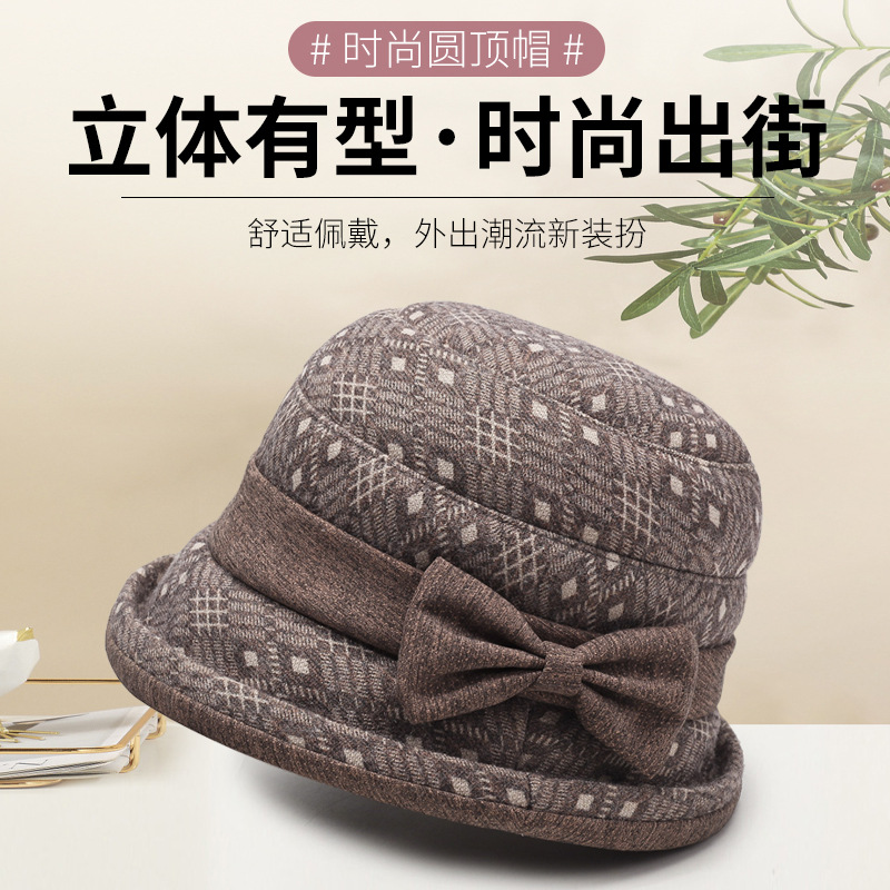 Autumn and winter middle-aged and elderly bow basin hats