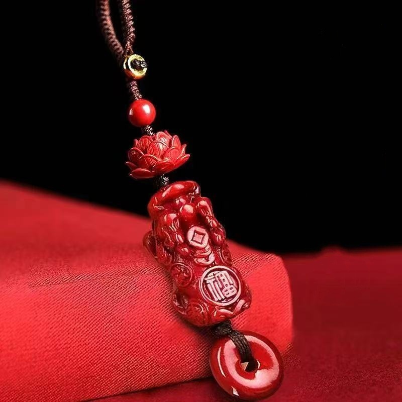 天然鉱石辰砂貔貅蓮安全キーホルダー高含有量紫金皇帝赤砂ペンダント卸売|undefined
