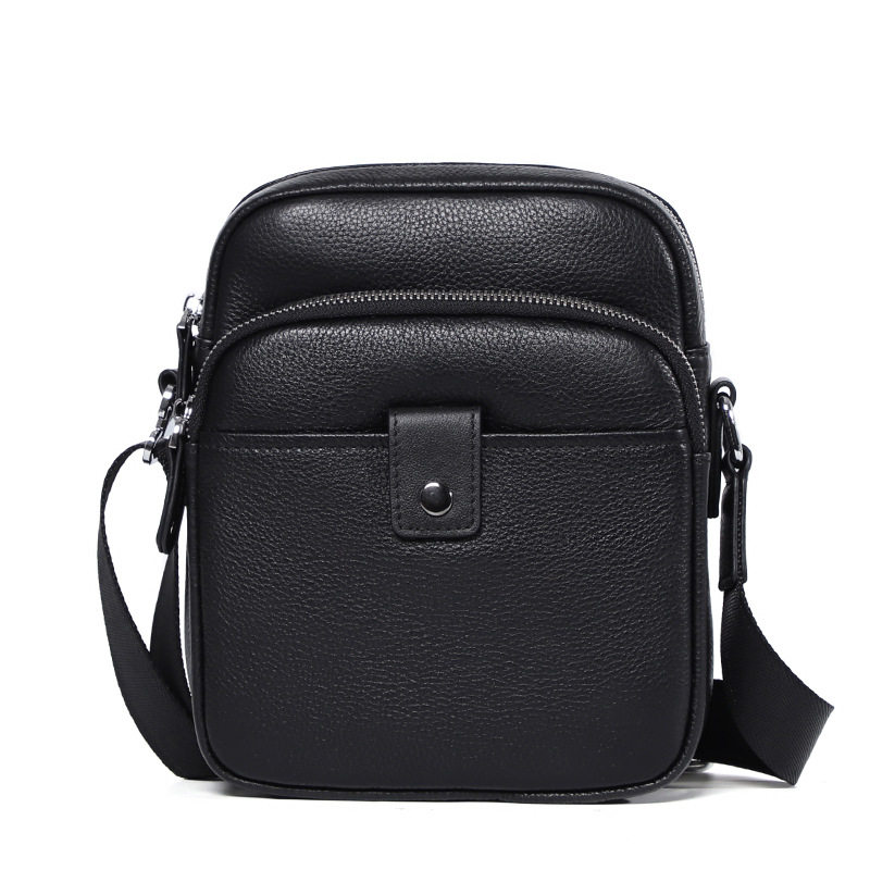 Túi đeo chéo nam da bò thật dáng đứng 18×8×21 cm — Màu đen
