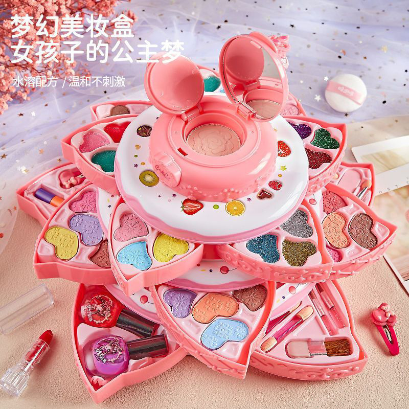 Set de Maquillaje de Juguete para Niñas, Juego de Imitación, Maleta de Maquillaje con Pastel de Princesa