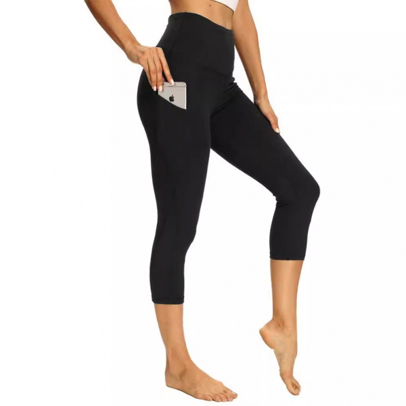 New European and American Style High-Waisted High-Elastic Pocket Training Yoga Women's Leggings Capri Pants Summer Xy643