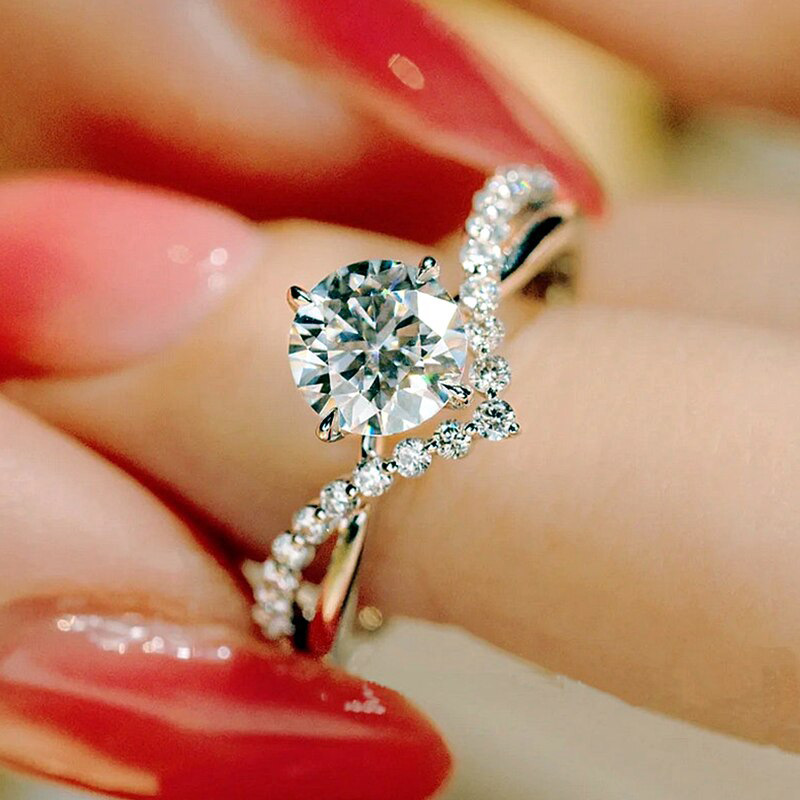 Engagement Ring Princess Style With Crown Design In Silver_voghion.com