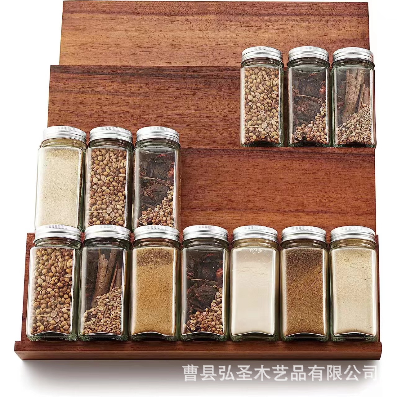 Nuevo estante de condimentos de bambú de Amazon caja de almacenamiento de especias de cuatro capas cajón de cocina estante de almacenamiento