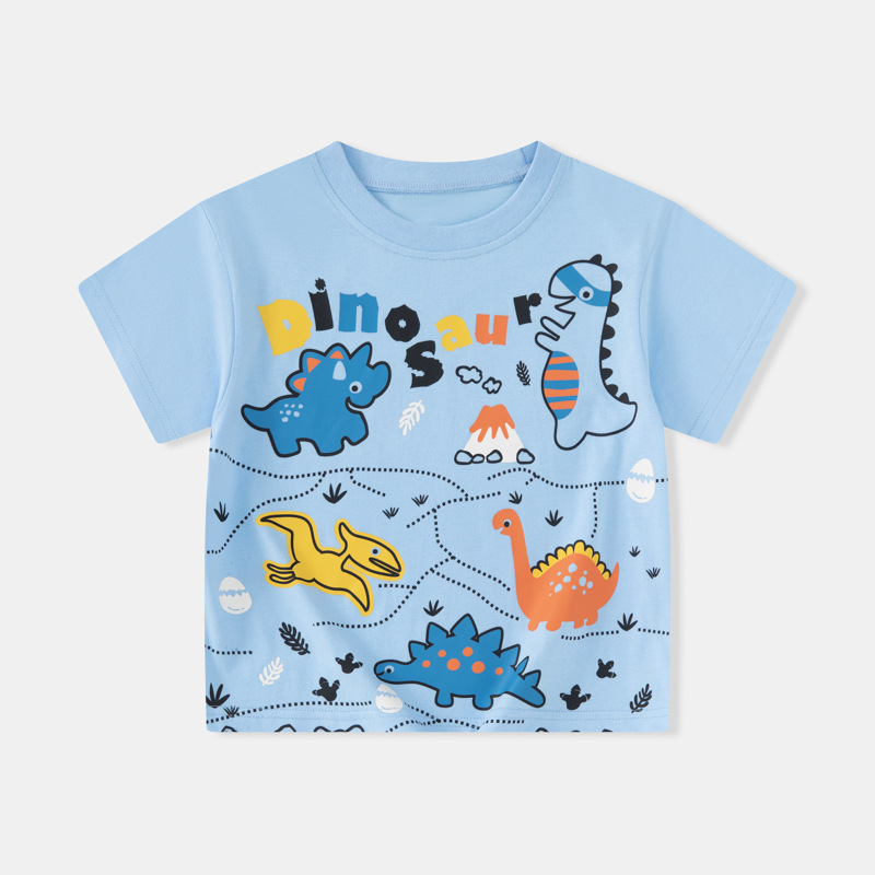 Betop ropa infantil transfronteriza niños dibujos animados coreanos bebé dinosaurio camiseta de manga corta niño verano cuello redondo cabello de una pieza