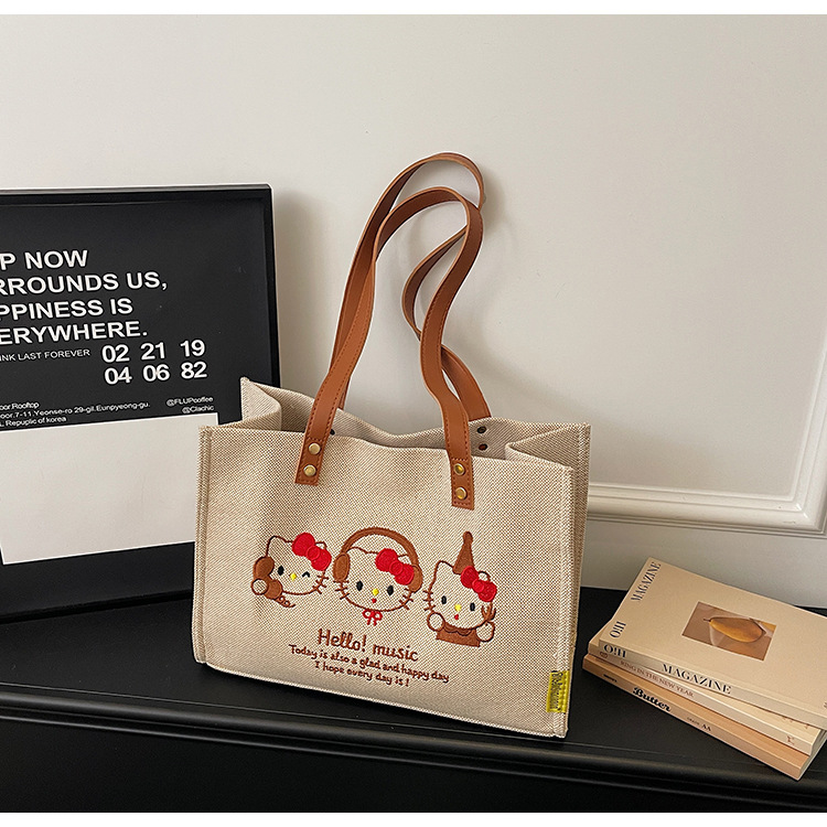 Bolso de lona de gran capacidad para mujeres 2026 nuevo estilo coreano bordado bolso de hombro brazaleta simple bolso de mano image 7