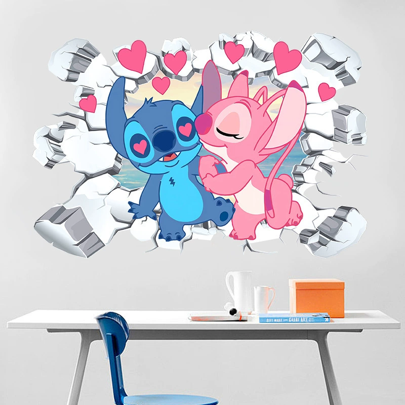 Через стену Лило и Стич детская комната мультфильм анимация декоративный настенный постер Стич Ангел настенная наклейка самоклеящаяся живопись