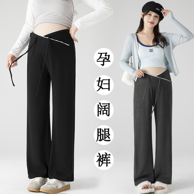 实拍孕妇裤子2025新款春秋季外穿仿羊绒孕妇低腰裤休闲百搭阔腿裤|undefined