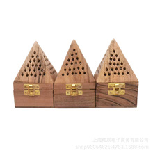 实木雕刻镂空香薰炉塔香香锥宝塔熏香炉装饰香盒金字塔禅意檀香炉