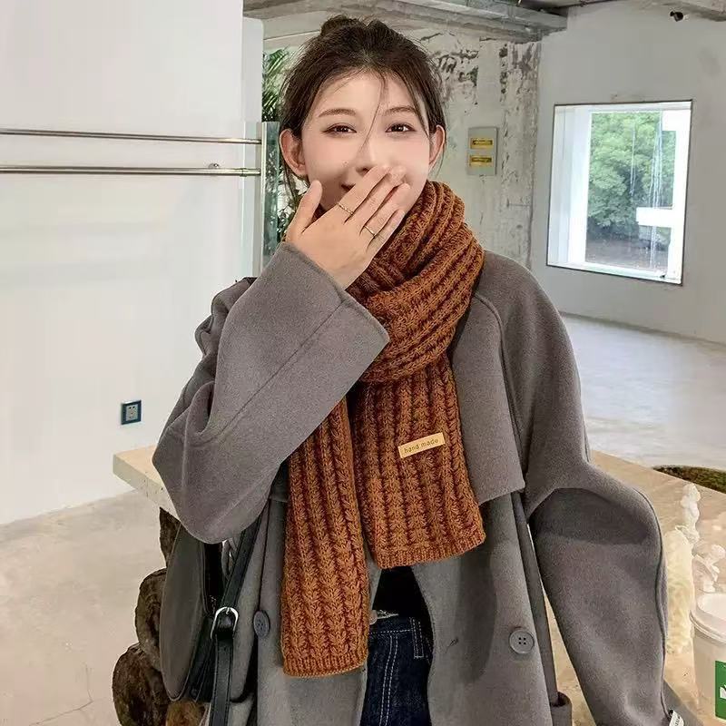 新款冬季韩氛围感网红学院风仿羊绒针织围巾围脖情侣百搭时尚刺绣|undefined