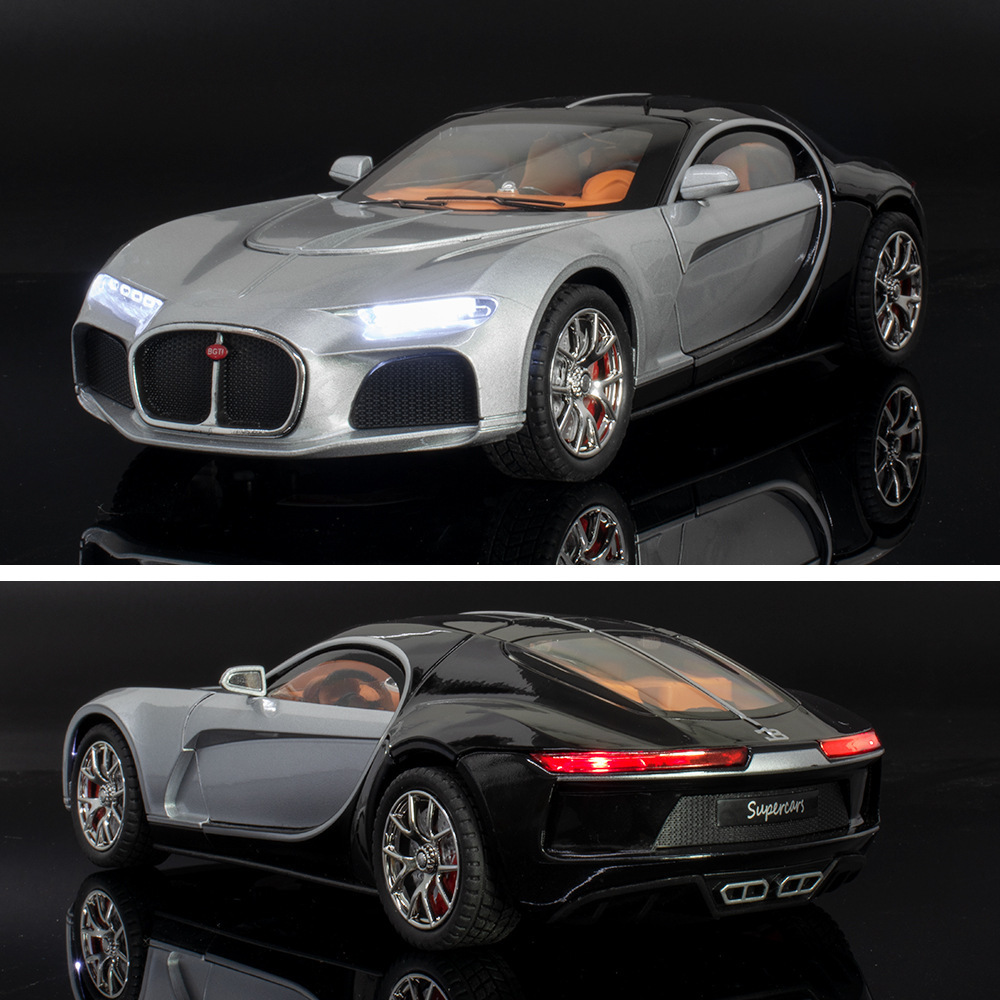 Modelo de coche de aleación de coche 1:24 Bugatti Atlántico coche deportivo Tire hacia atrás el sonido y la luz 4 Puerta Abierta modelo de coche de juguete adornos