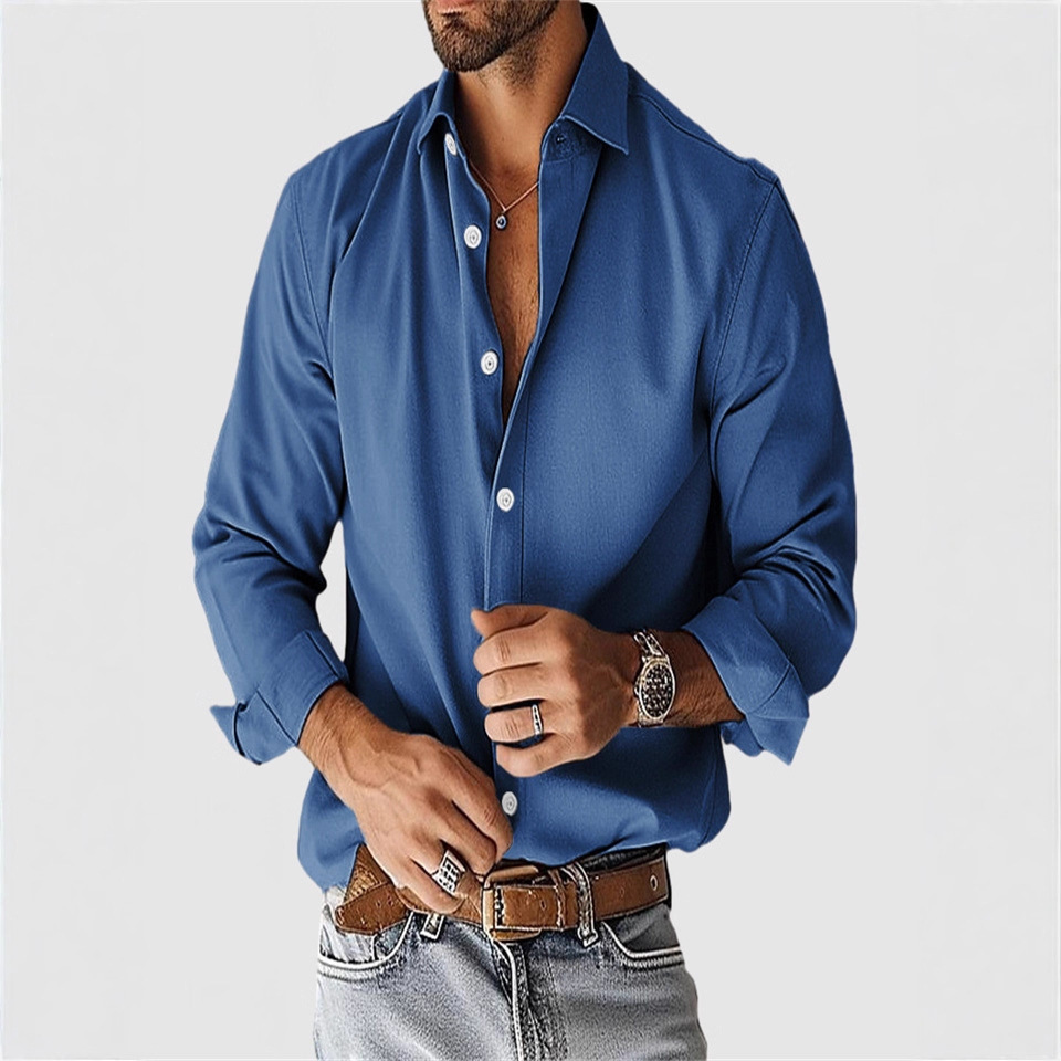 Men's Shirt With Urban Casual Style, Versatile Collar And Button, Solid Color Men's Top_viptrois.com