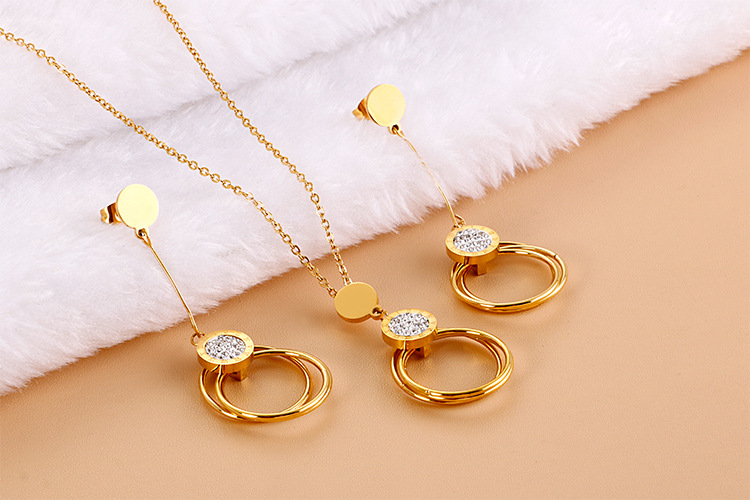 wholesale new style round multi-layer stainless steel necklace earring set Nihaojewelry