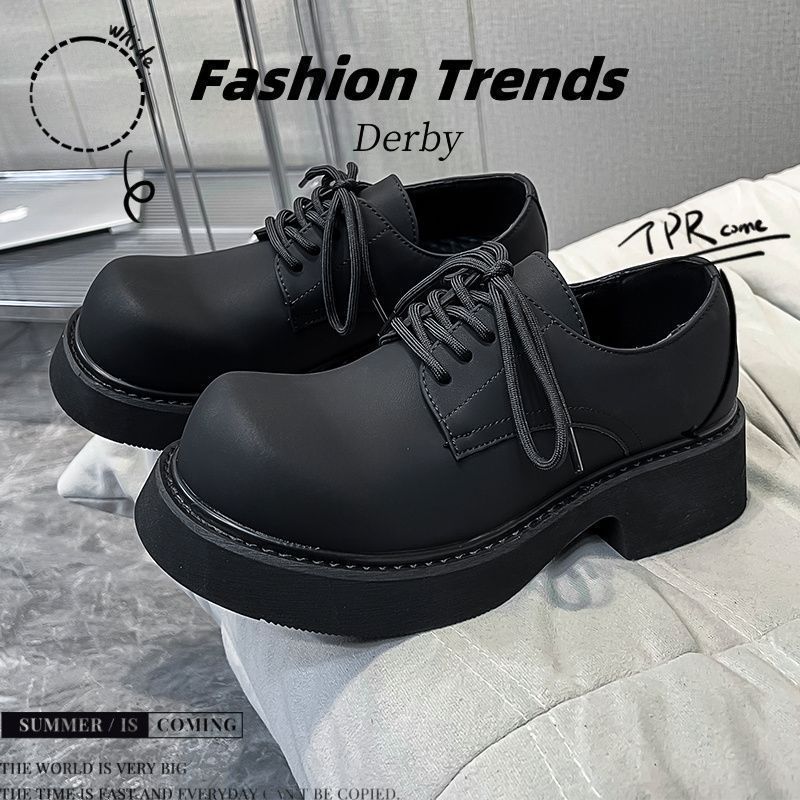 [Leather soft leather] men's shoes increased 6cm black leather shoes autumn thick-soled waterproof casual shoes high-grade deodorant