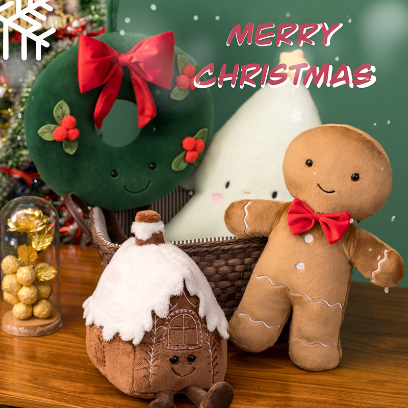 现货可爱圣诞姜饼人姜饼屋花环圣诞树毛绒玩具公仔节日礼物装饰