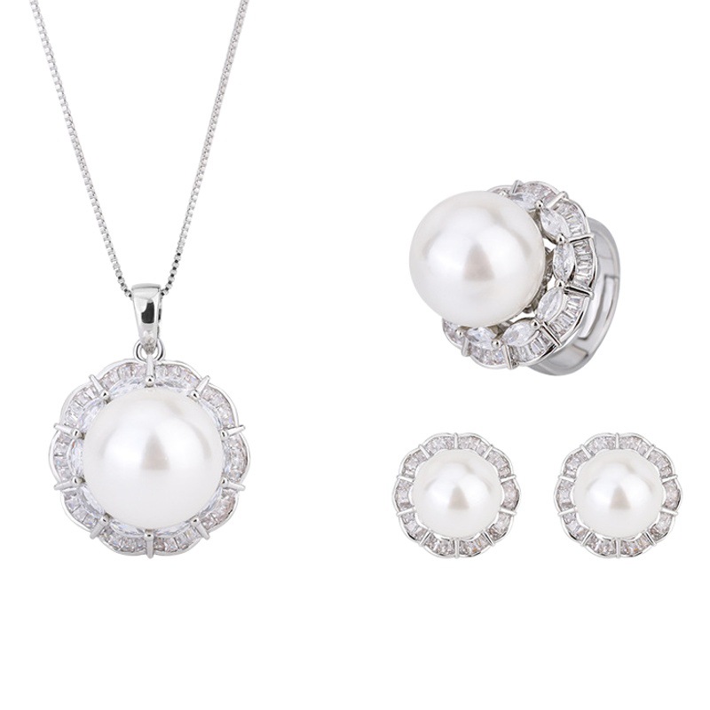 Zhuang Sheng joyería con incrustaciones blanco rebordear estilo coreano hecho a mano anillo de diamante pendientes traje 16 mm12mm