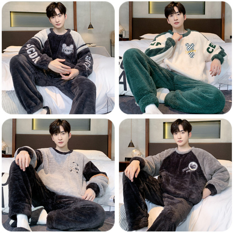Men's Wear Plush Thick Velvet Warm Men's Pajamas Home Clothes Cartoon suit