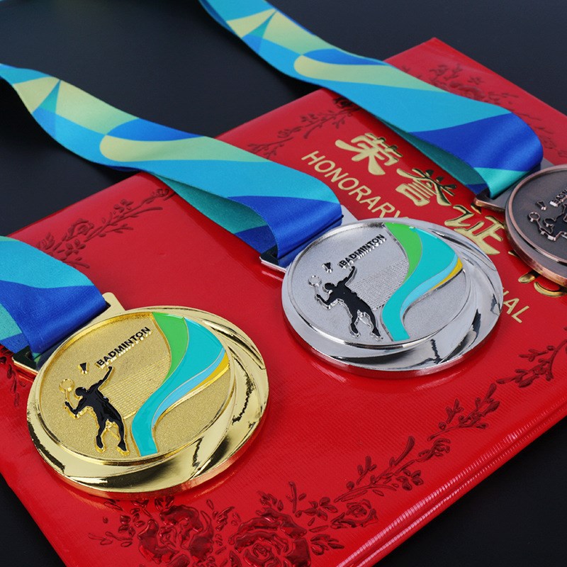 Fabricación de medallas de metal listado haciendo bádminton oro y plata juegos de cobre competencia honor aleación de zinc Fabricación de Medallas