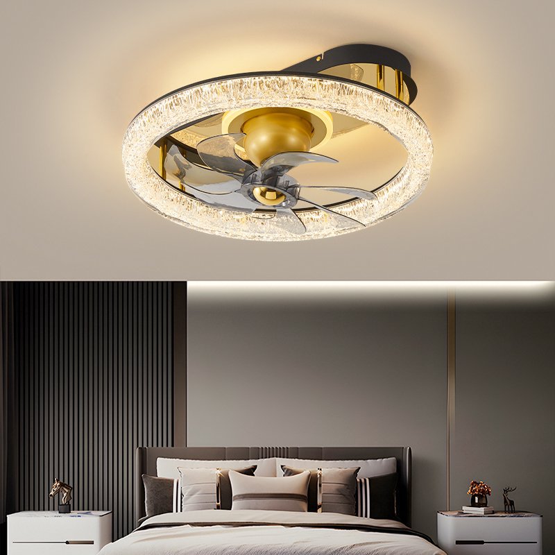 Nuevo ventilador de techo de grietas de hielo, lámpara de ventilador, protección ocular, lámpara LED, atmósfera doméstica, lámpara de ventilador de sacudida de 360 grados