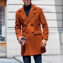 Winter woolen overcoat中长款双排扣冬季欧洲男大衣纯色毛呢外套