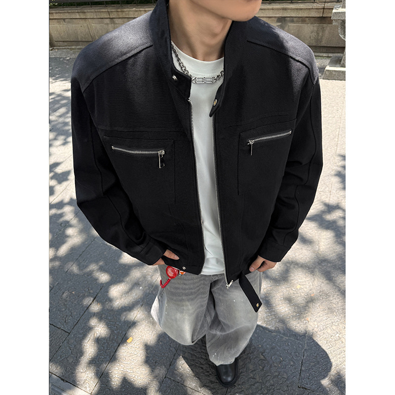 全棉水洗帆布美式高街大码立领工装夹克外套男J5260-特P85控148|undefined