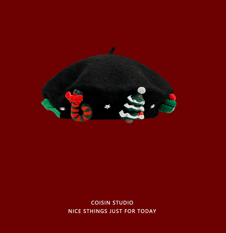 Navidad atmósfera boina Otoño e Invierno japonés dulce rojo boina versátil retro pintor sombrero