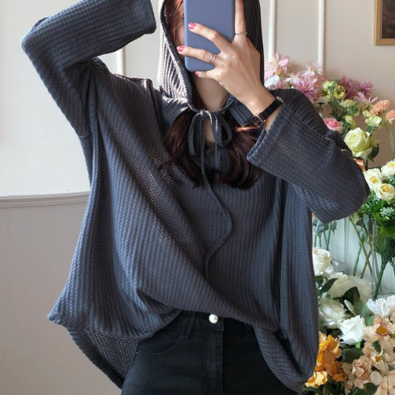 Waffle Hong Kong estilo estudiante suéter mujer primavera y otoño suelto estilo coreano con capucha frito calle estilo perezoso BF chaqueta delgada image 11