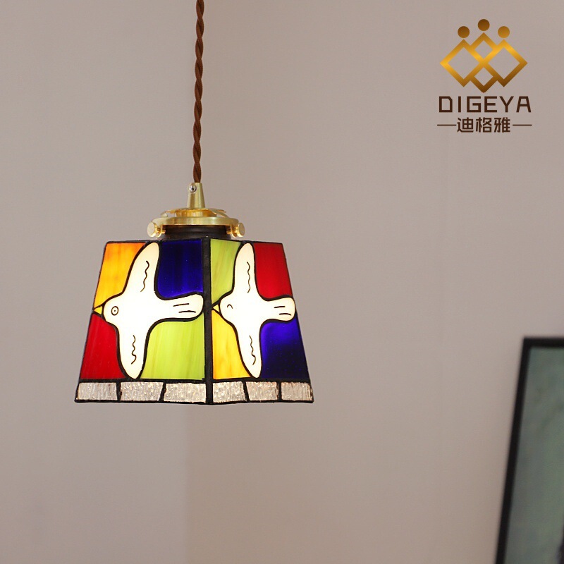 Japanese Retro Peace Dove Small Chandelier Medieval Handmade All-Copper Glass Bedside Bedroom Restaurant Entrance Corridor Lamps