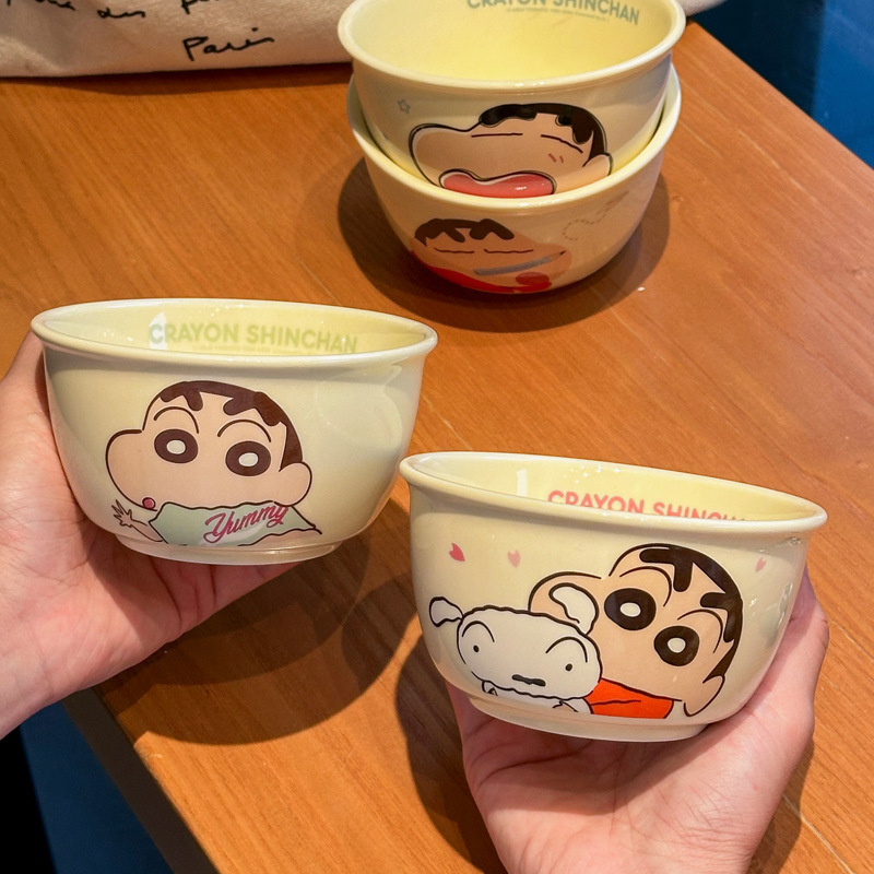 Crayon Shin-Chan Co-Branded Rice Bowl Ceramic Tableware Bowl Set Cute Children's Bowl High-Value Household Cartoon Ceramic