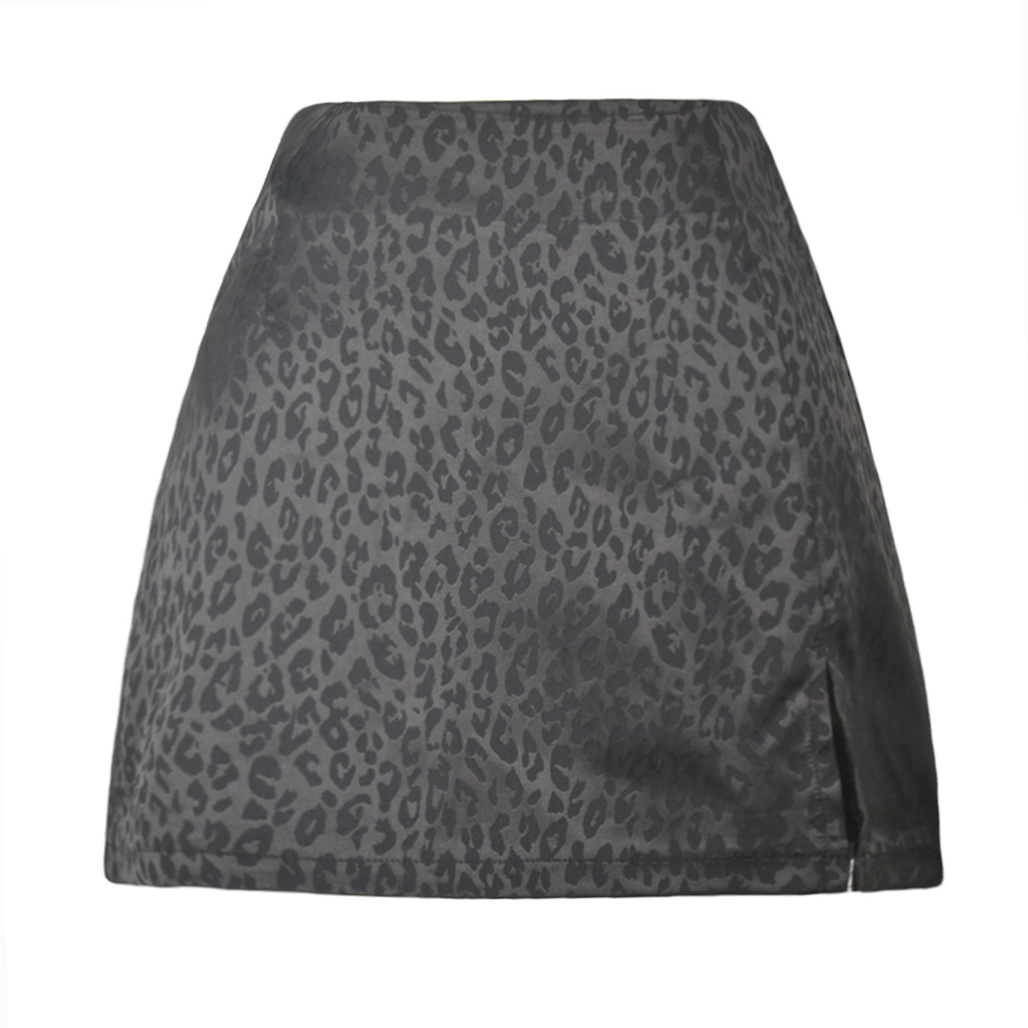 Leopard Print High Waist Split Short Skirt Sexy Satin Zipper Skirt NSLDY60027