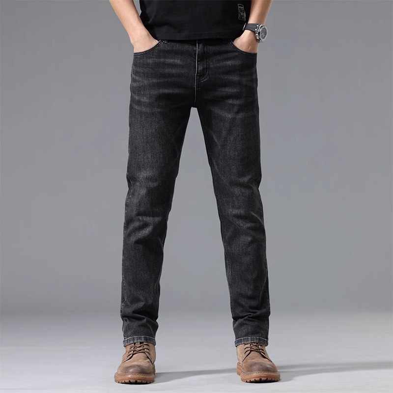 De alta gama de algodón puro 2025 nuevos jeans para hombres primavera y otoño nuevos pantalones largos elásticos azules retro sueltos rectos para hombres