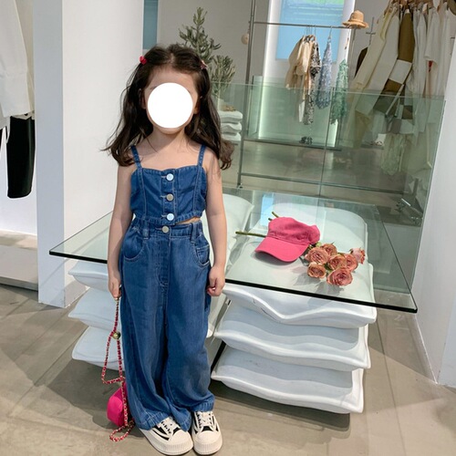 Ladies' Tank Top Set  Summer New Arrival Korean Style Baby Washable Soft Denim Two-Piece Set Cross-Border Wholesale