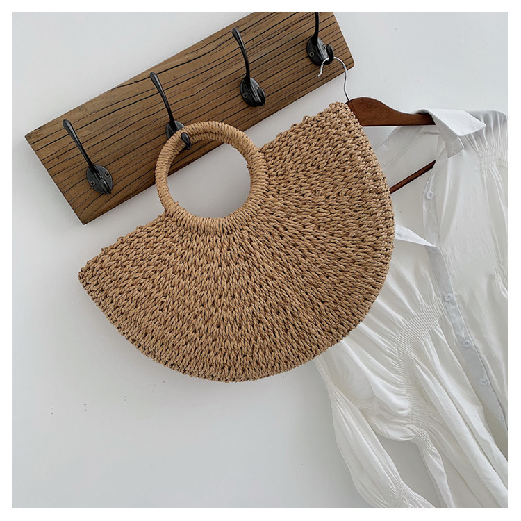 New Large Half Round Moon Handbag Handmade Summer Woven Bag Handheld Women's Straw Woven Bag