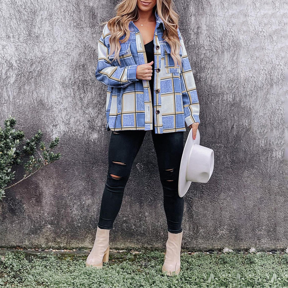 Plaid Long-Sleeved Shirt Jacket NSKX108719