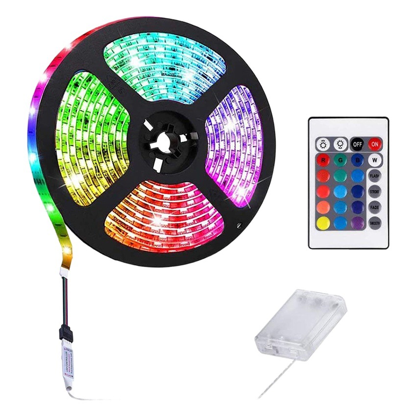 Tira de luz LED de bajo voltaje 5V caja de batería 5050RGB colorido color cambiante Barra de luz suave batería móvil 24 tira de luz de control remoto clave