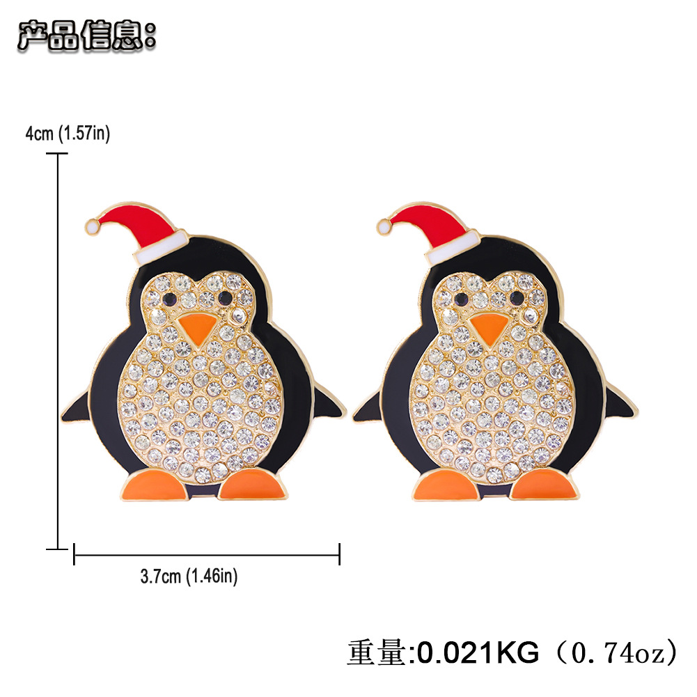 European and American Christmas Creative Foreign Trade Cartoon Christmas Alloy Diamond Penguin Earri
