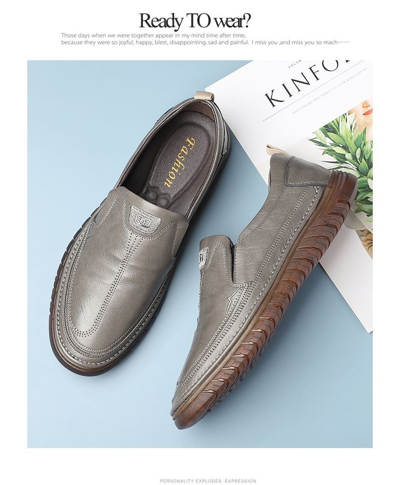 Leather for autumn business dress, oversized casual soft soled black men's wedding and groom's shoes_voghion.com