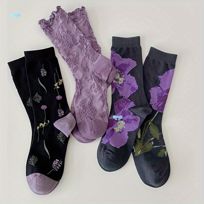 3 Pairs of Luxurious 3D Textured Purple Floral Embossed|ru