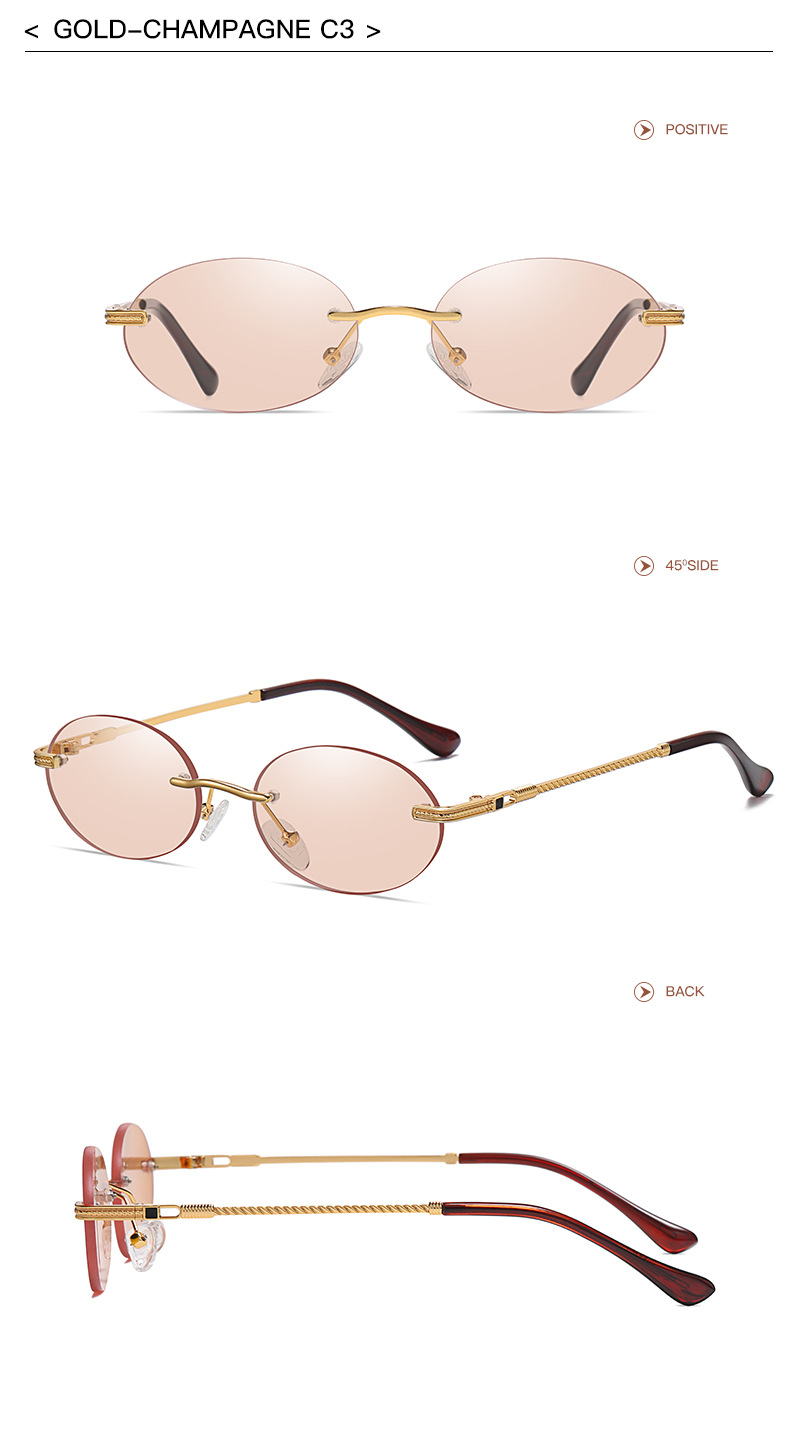 40g Weight Frameless Glasses Structure Sunglasses Classification Ac, UV400 Protection Lens Material Oval Frame Glasses Style Outdoor, Travel Occasion Solid Color Pattern All Seasons Season Unisex Gender Simple Style, Classic Style Style Simple Style Classic Style Solid Color Ac UV400 Protection Oval Frame Frameless Women's Sunglasses 13