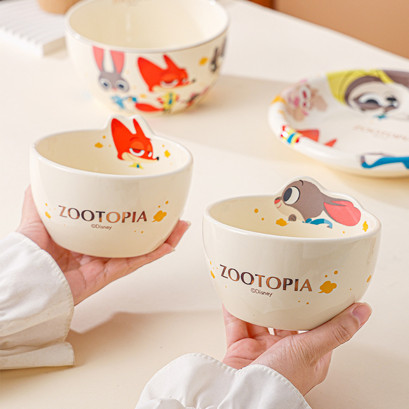Disney Animal City Cuenco de arroz de 4.5 pulgadas Vajilla de cerámica Cuenco pequeño de dibujos animados para el hogar Cuenco para niños de alto valor