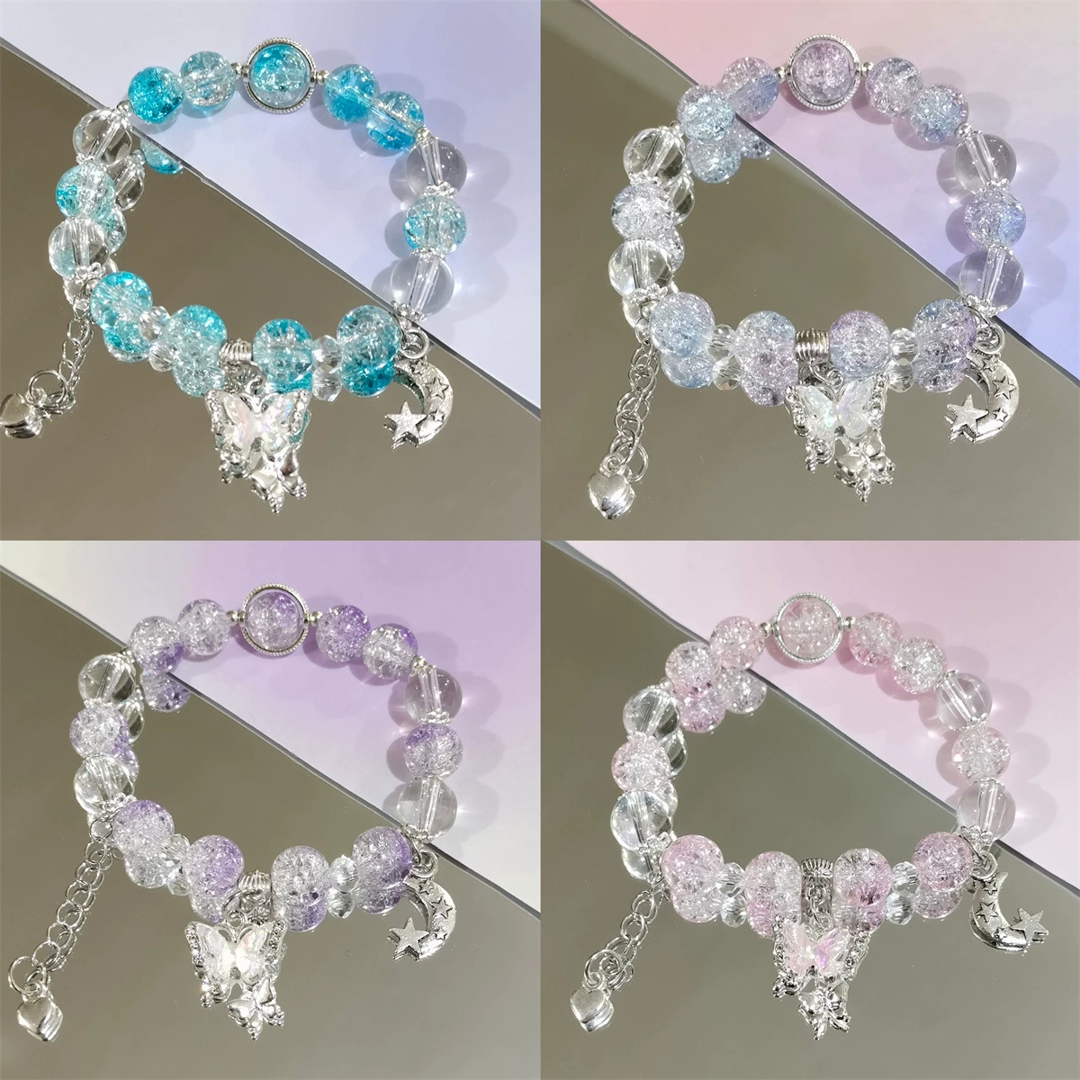 Браслет оптом, новый браслет в стиле шинуазри со звездой и луной, бабочкой, супер феей, браслет для девочек, студентов, вечеринок, стеклянный браслет из бисера, ночной рынок, киоск