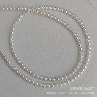 Zhuji Pearl 3-4mm Freshwater Small Rice Pearl Necklace baby Chain Aurora Perfect Circle Flaw Clavicle Chain 925 Silver