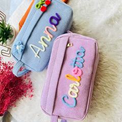 手工绣花 etsy个性化名字化妆包 零钱包毛线跨境专供 DIY
