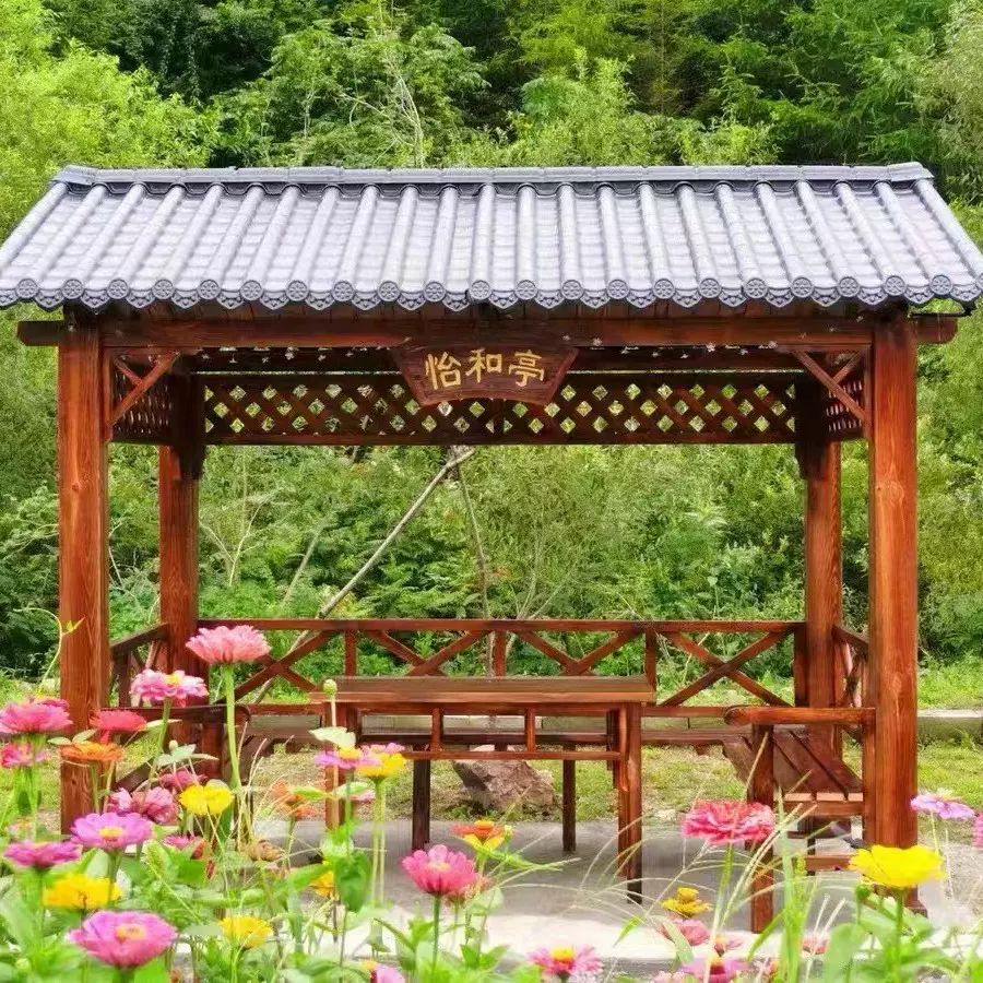 四角休闲木质防腐木凉亭户外庭院别墅实木亭子工厂定 制批发