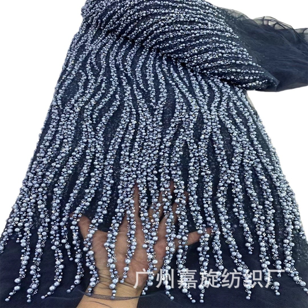 Inventario de tela de boda lineal de gran burbuja de malla de tela de boda de alta fijación francesa vestido de cuentas bordado encaje cuentas image 6
