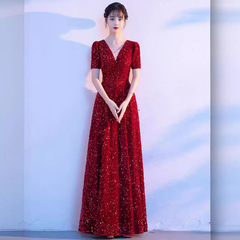 ワインレッド大合唱演服女性ロングスカート赤歌ドレス合唱団衣装コンテスト指揮演技衣装