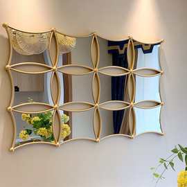 金银色太阳形简欧式装饰镜子玄关台壁炉电视沙发 背景墙挂镜
