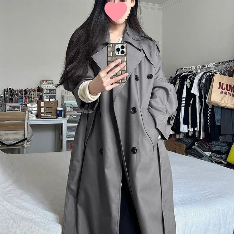灰色风衣外套女中长款2026新款早春秋韩系小个子感英伦风大衣黑色
